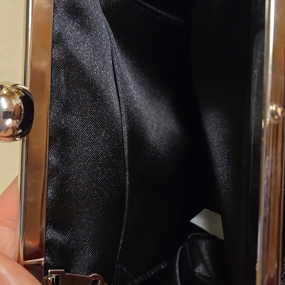 Elegant Black Satin Clutch with Chain Strap Retro style NWOT - Picture 6 of 9